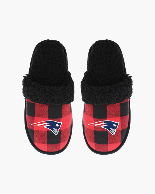 Gertex NFL Team Women's Open Back, Sherpa Lined, Red & Black Buffalo Plaid Lounge Slippers