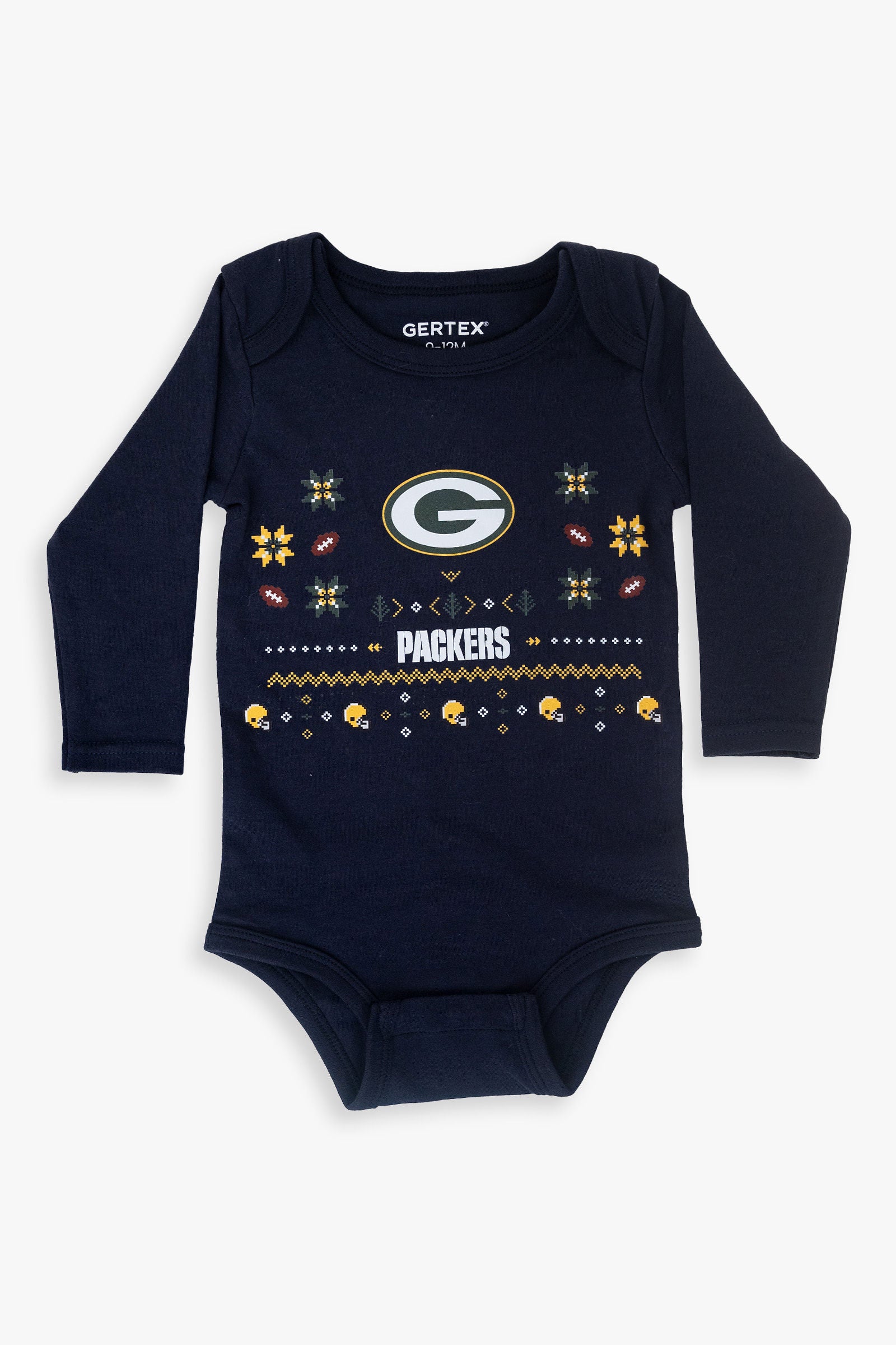 Gertex NFL Baby 100% Organic Ugly Holiday Long Sleeve Bodysuit