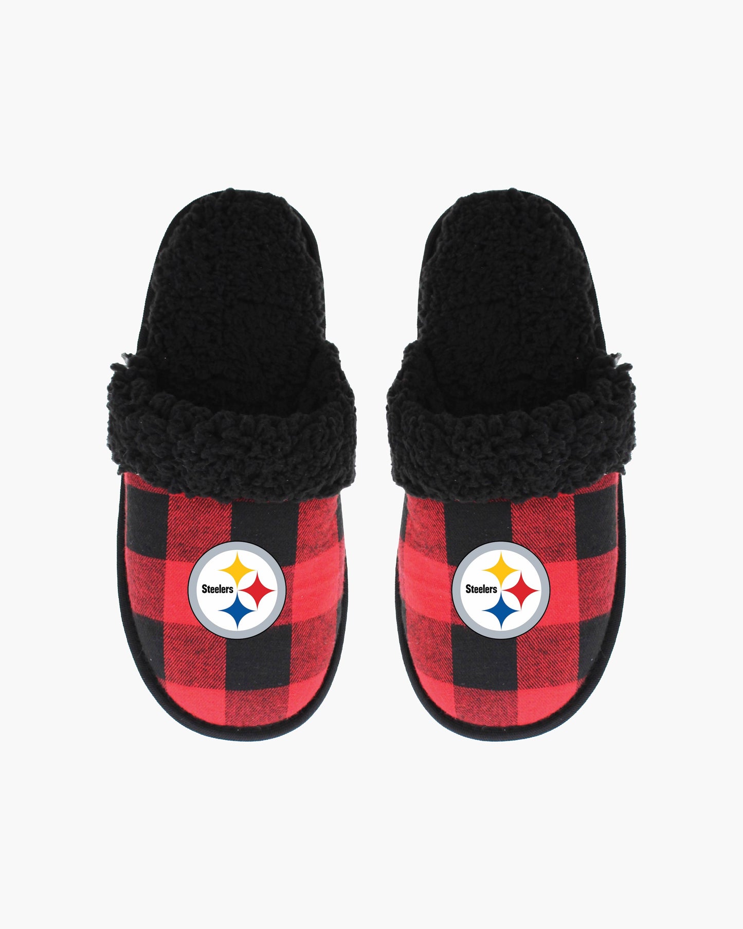 Gertex NFL Team Women's Open Back, Sherpa Lined, Red & Black Buffalo Plaid Lounge Slippers