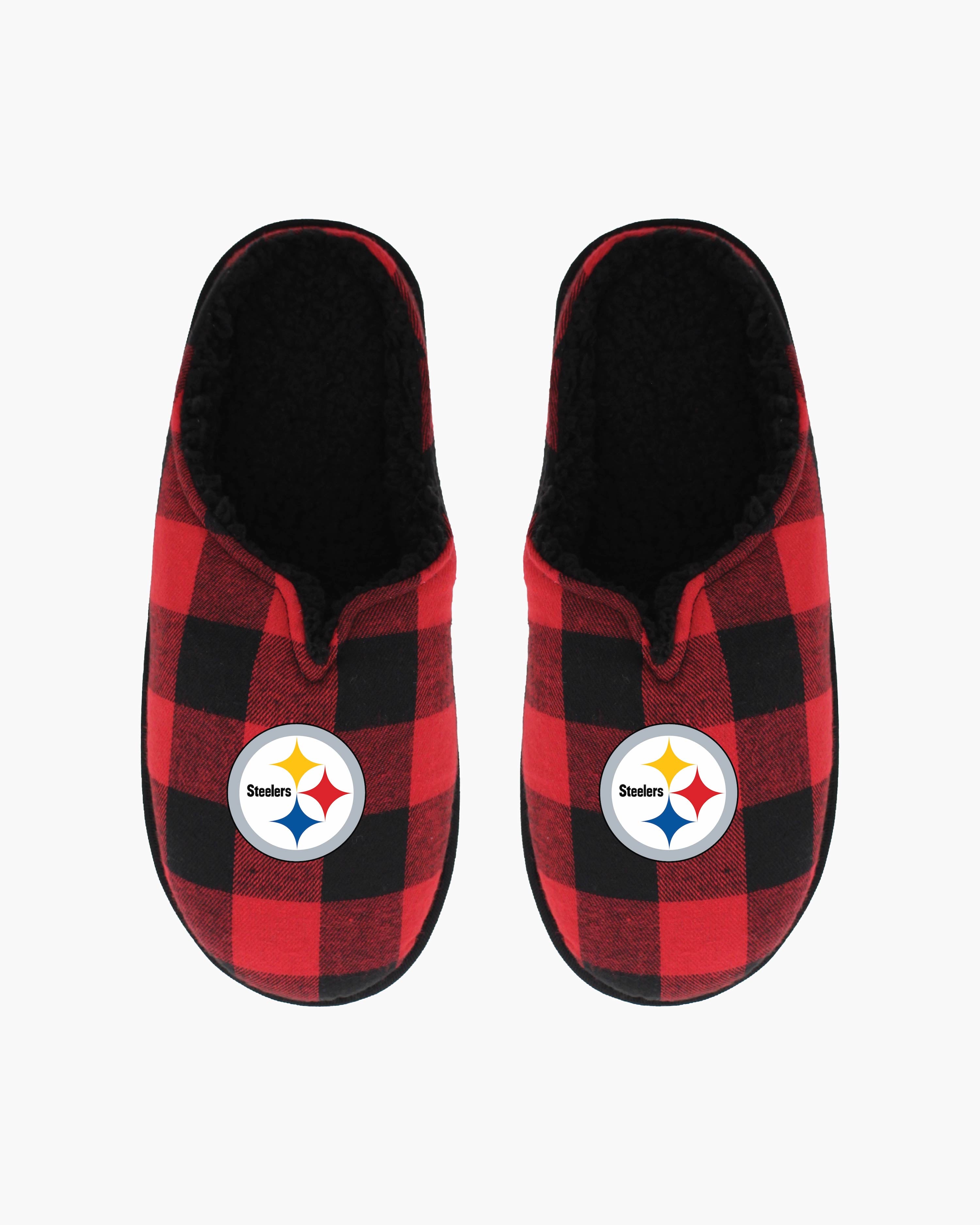 NFL Team Men's Buffalo Plaid Slippers With Soft Faux Shearling Lining