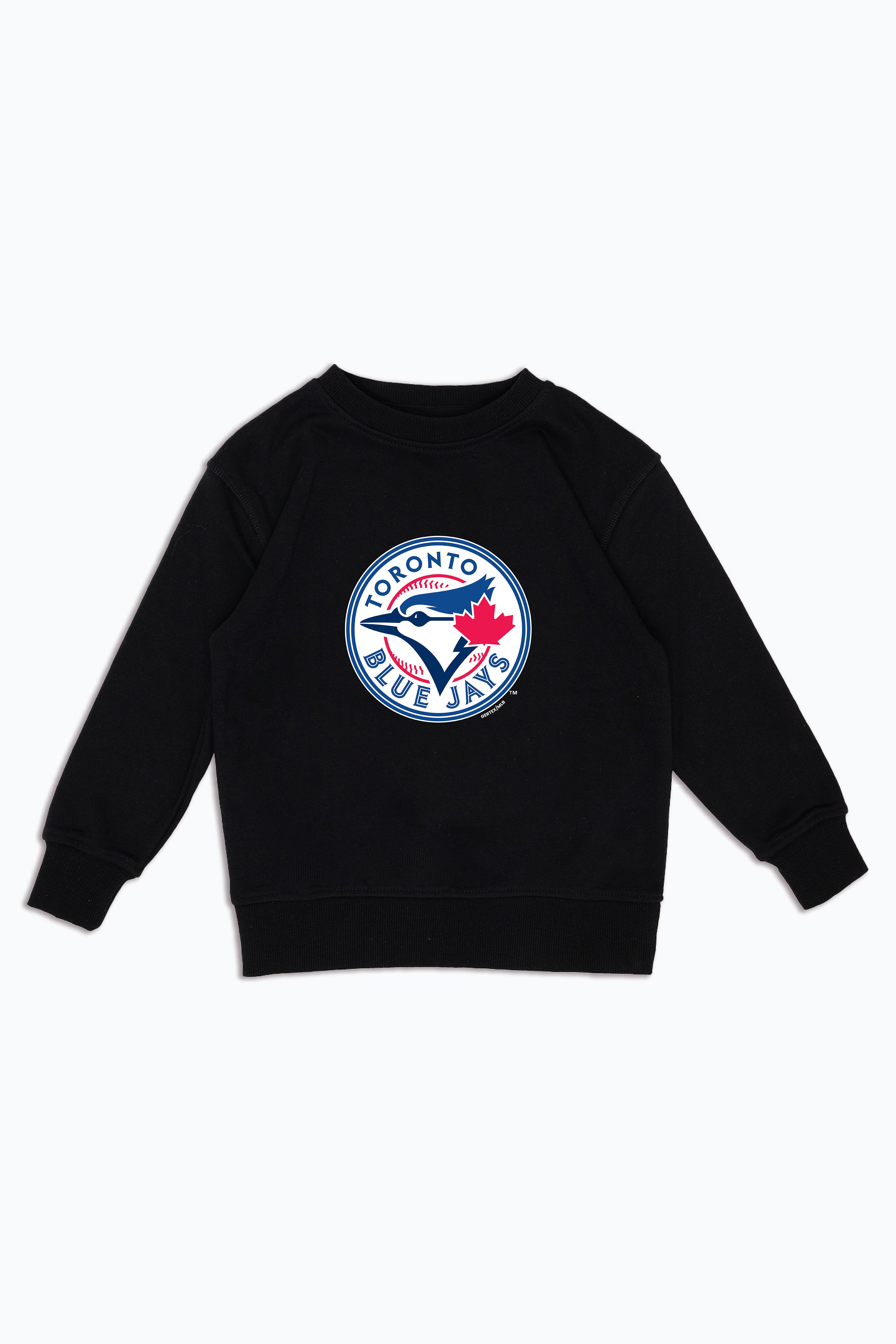 MLB Kids Toronto Blue Jays Black French Terry Crewneck Sweatshirt for Junior Boys & Girls | Authentic Licensed Fan Sweater, Merch