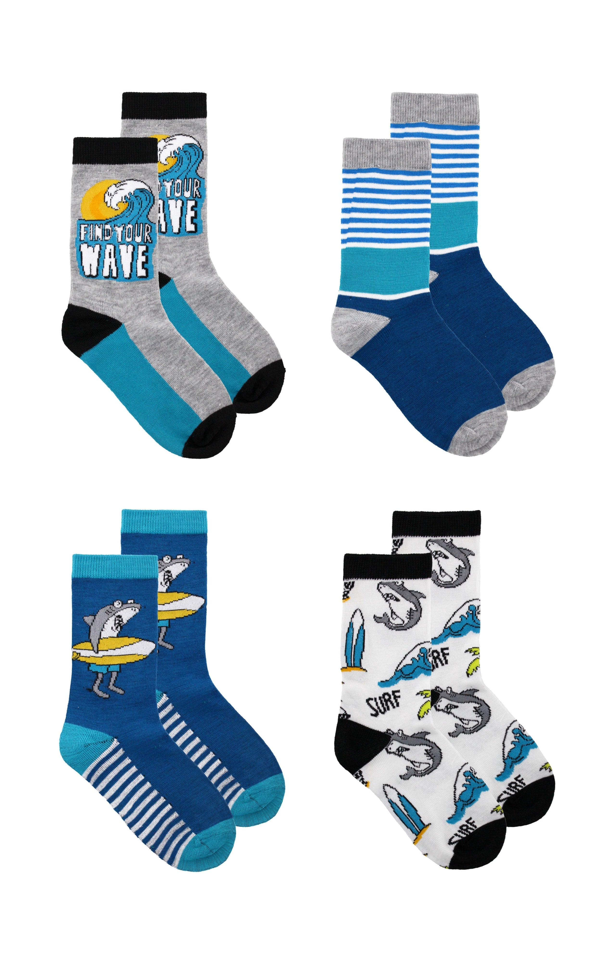 Kids Boys 4-Pack Fun Graphic Crew Socks Bundle