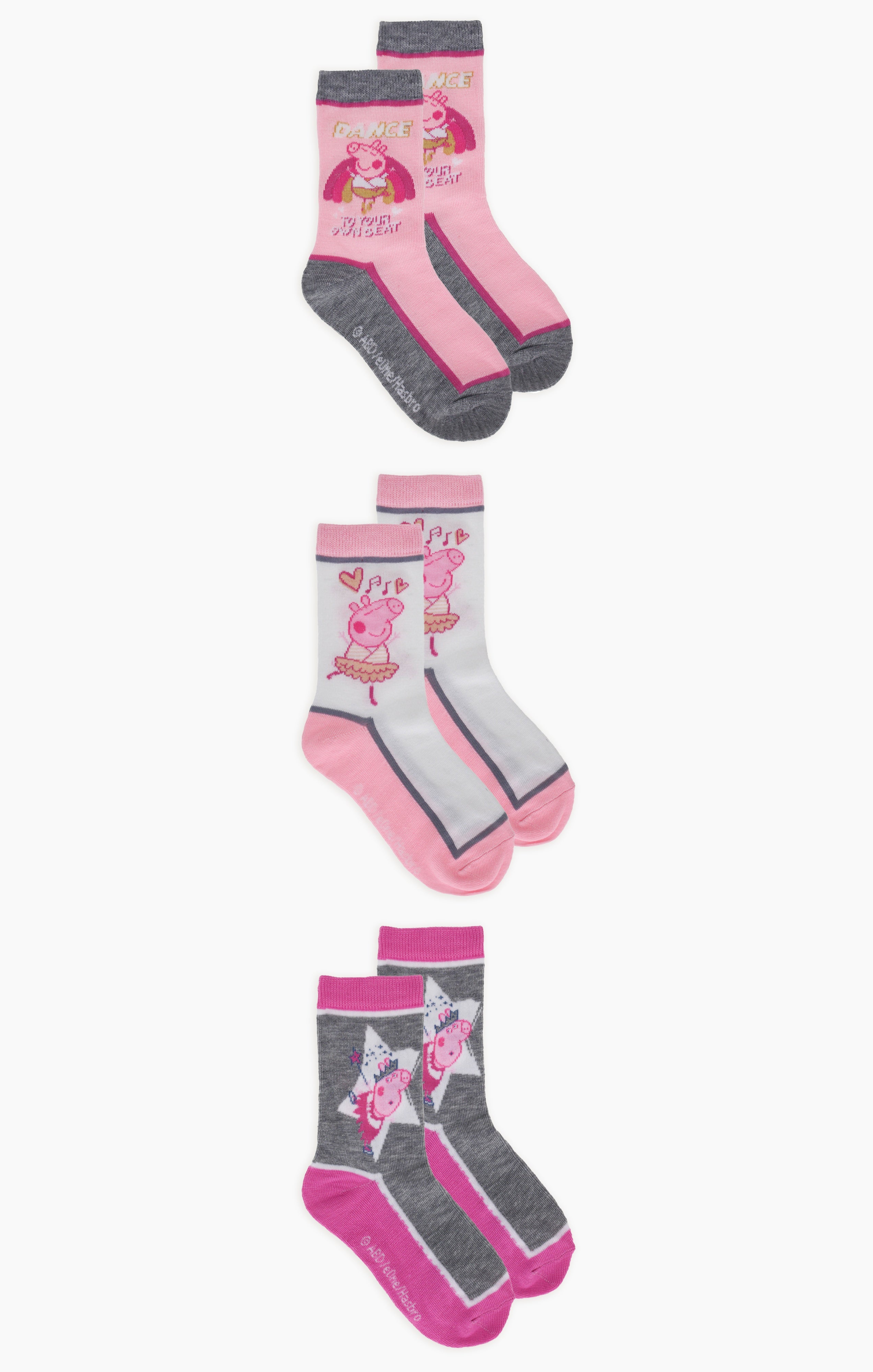 Gertex Peppa Pig Youth Girls 3-Pack Crew Socks