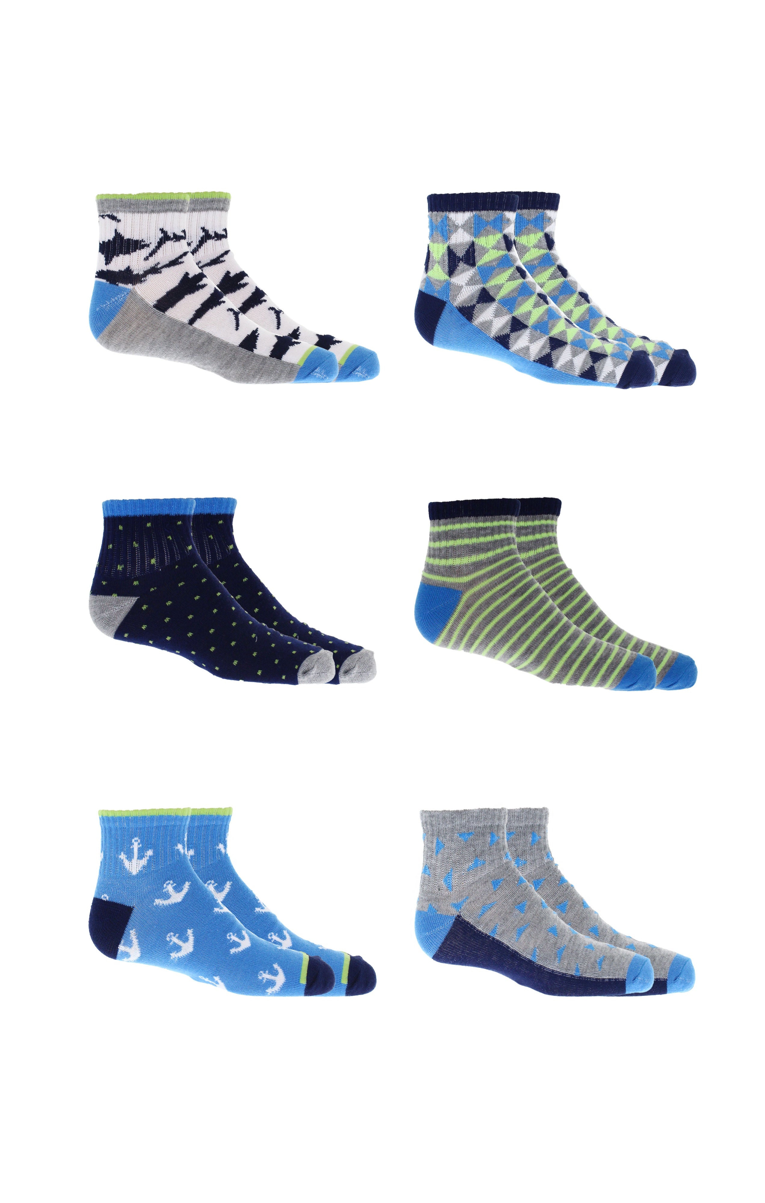 Kids Boys 6-Pack Fun Graphic No-Show Anklet Socks Bundle