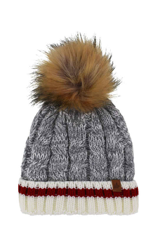 Great Northern Ladies Cable Knit Hat With Faux Fur Pom