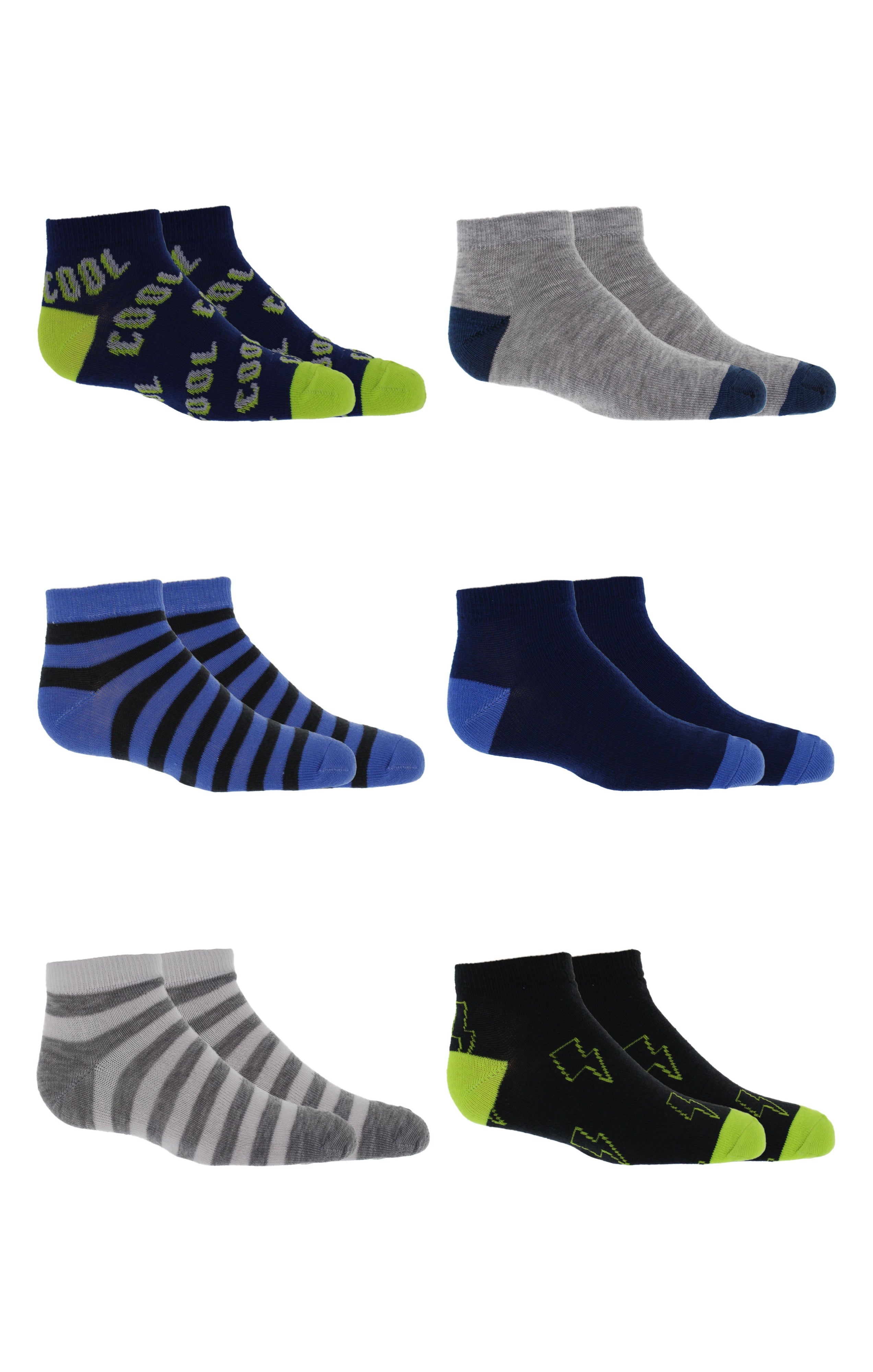 Kids Boys 6-Pack Fun Graphic No-Show Anklet Socks Bundle