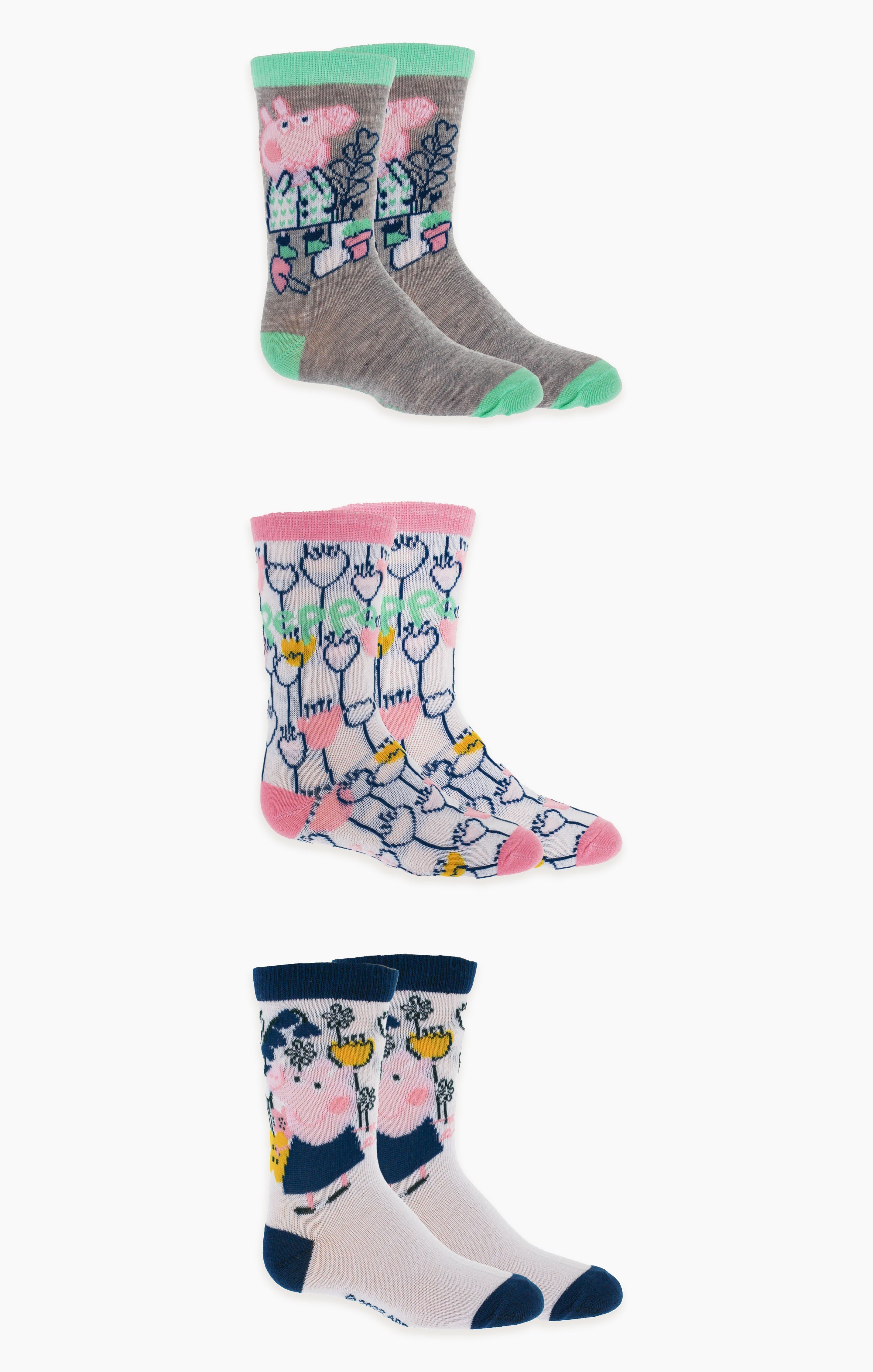 Peppa Pig Youth Girls 3-Pack Crew Socks