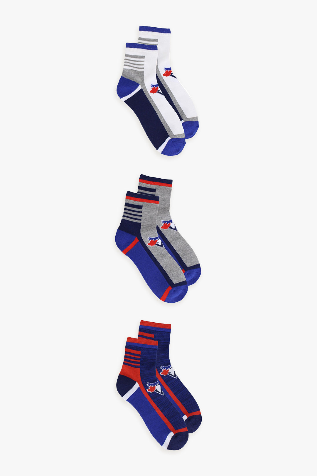 Toronto Blue Jays Socks Quarter Length 3 Pack Mens Shoe Size 7-12
