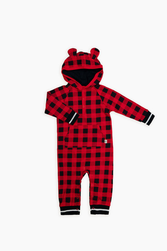 Snugabye Baby Red & Black Buffalo Plaid Hooded Jumpsuit