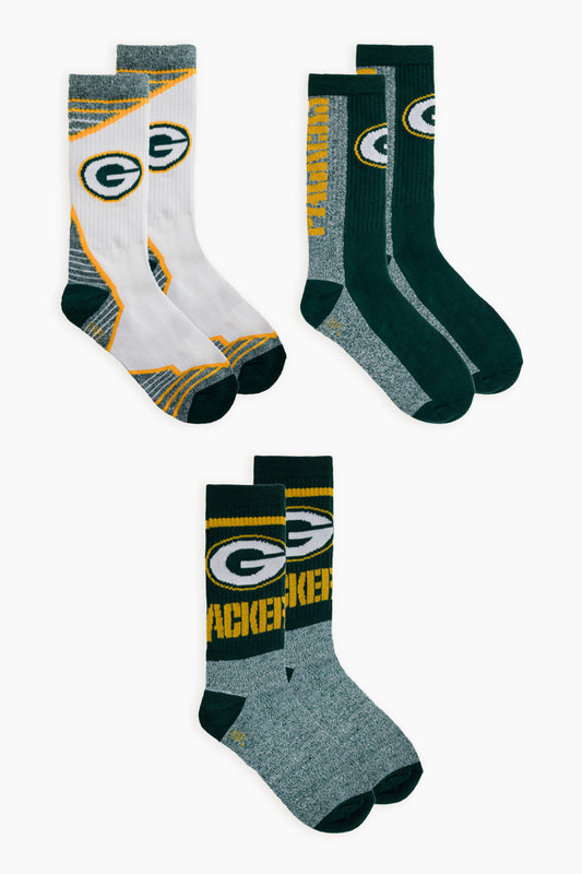 NFL Green Bay Packers 3-Pack Mens Crew Socks